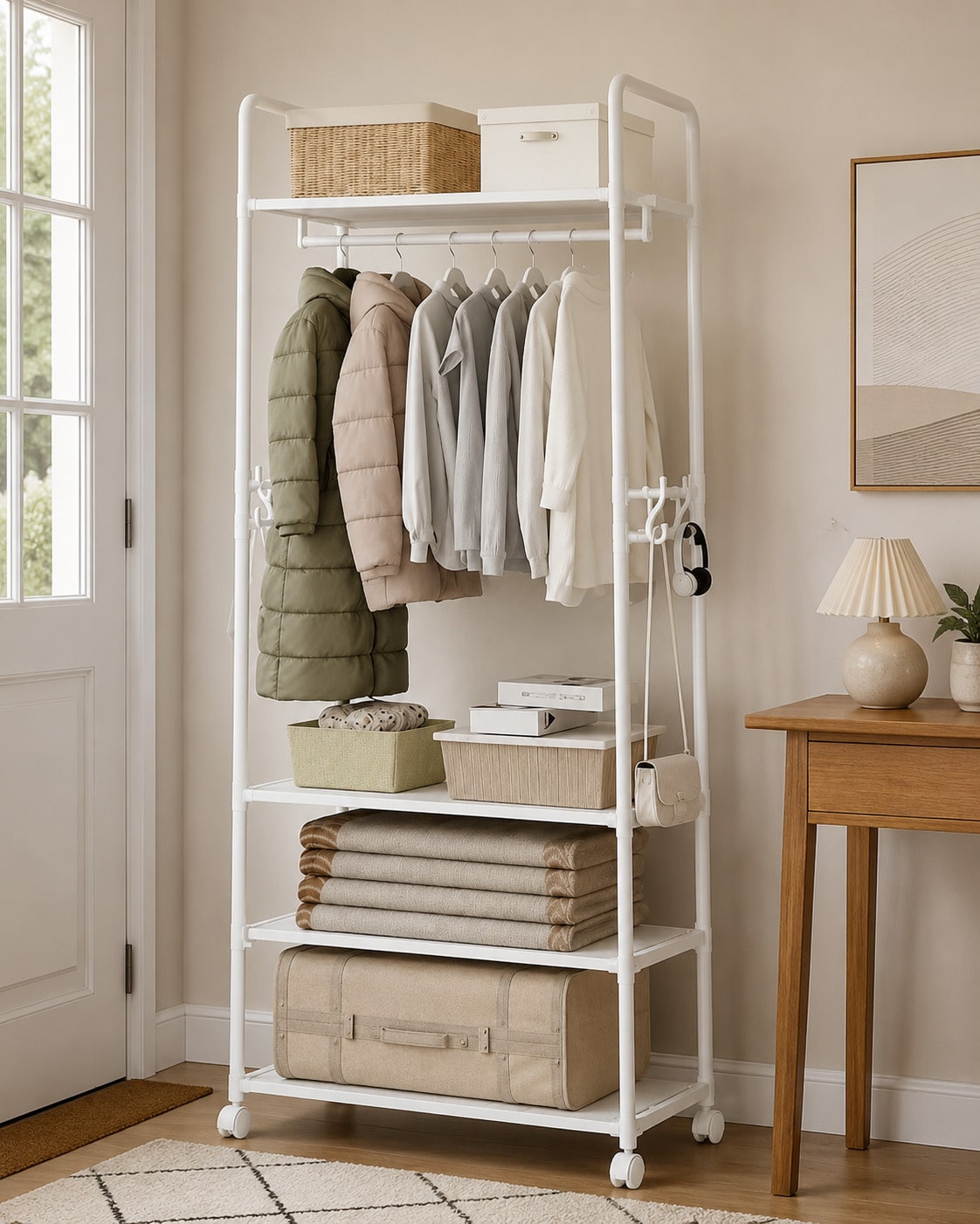 Rolling Clothes Rack With Whee - đánh giá và giá Fishing Rod Holder