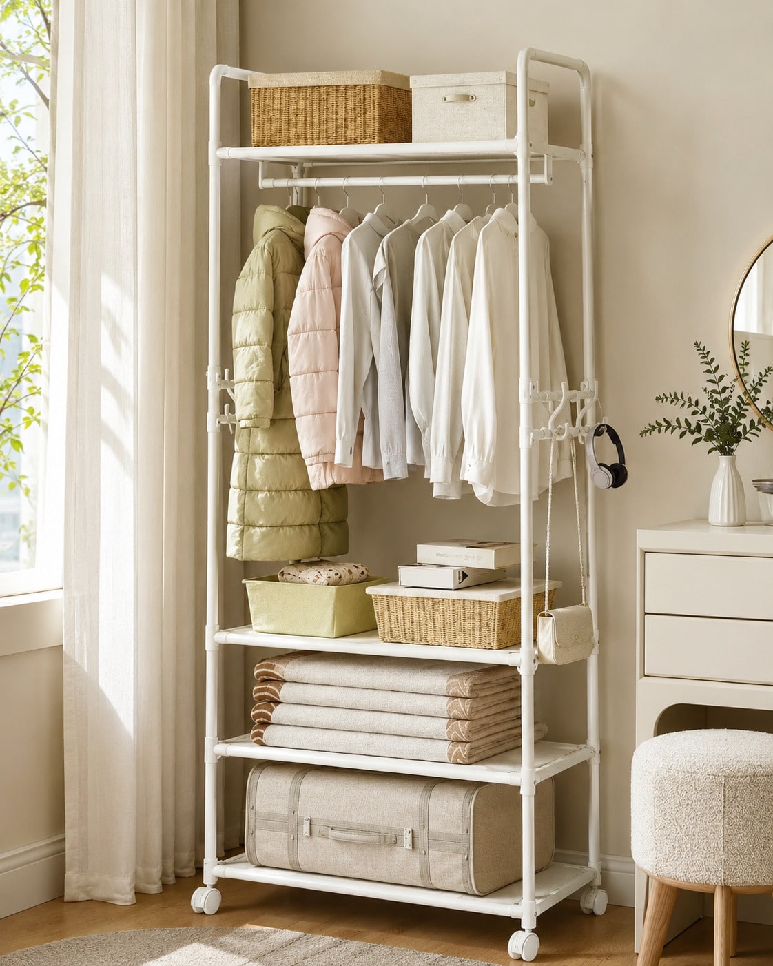 Rolling Clothes Rack With Whee - đánh giá và giá Fishing Rod Holder